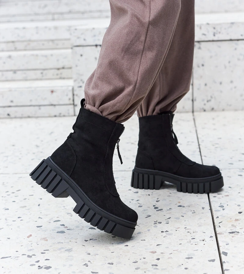 Hers Czarne ocieplane botki na zamek