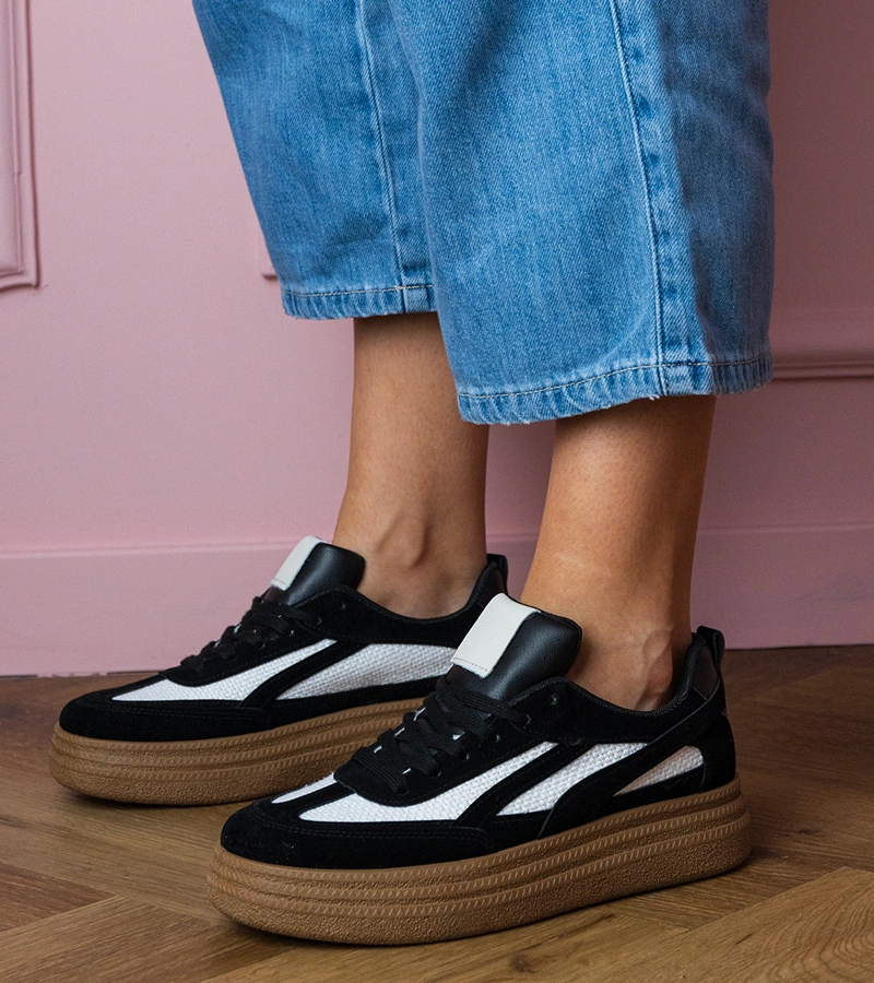 Hers Czarne sneakersy trampki na grubej podeszwie