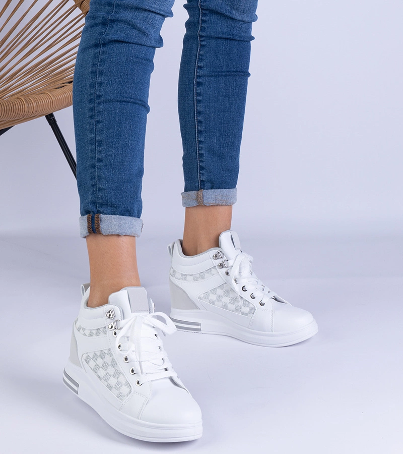 Hers sneakersy damskie białe sportowe na ukrytym koturnie