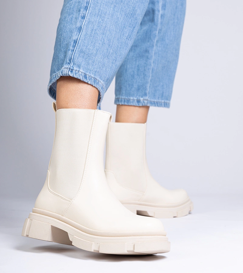 Hers Botki Płaskie Damskie Beżowe z Elastyczną Cholewką