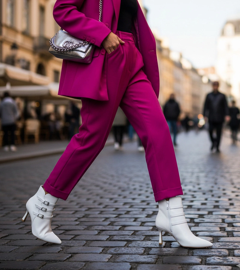 Hers Białe botki na szpilce z ozdobnymi sprzączkami