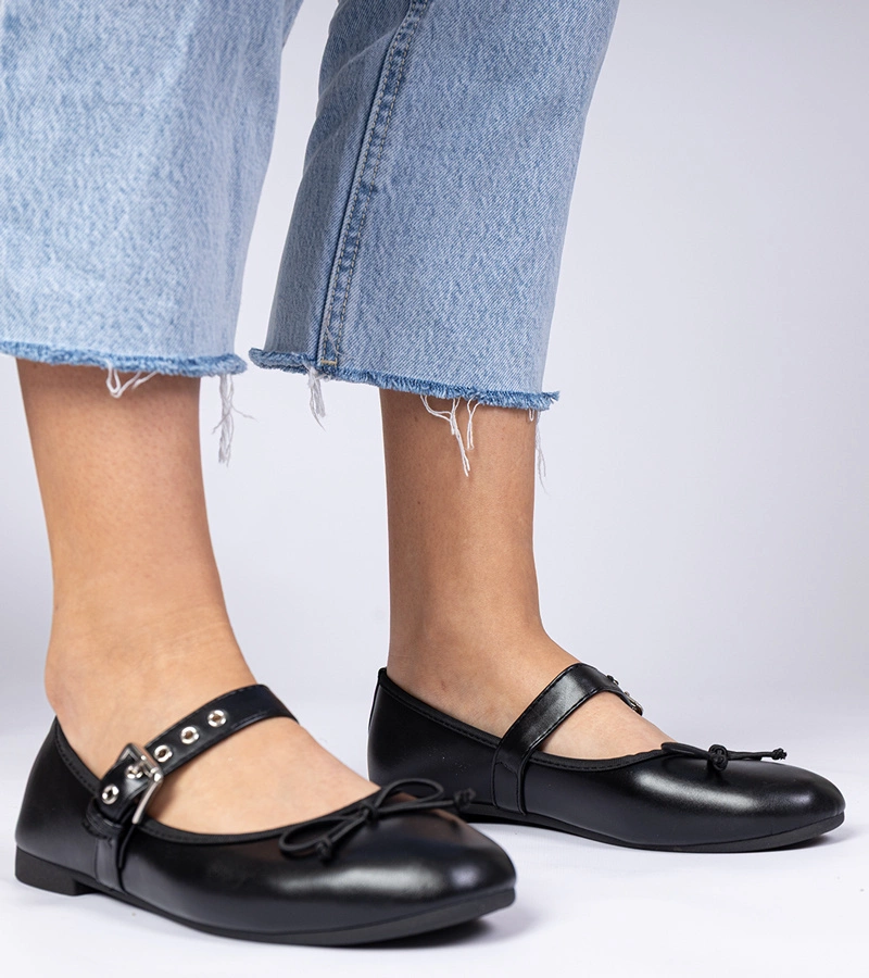 Hers Czarne damskie balerinki z kokardką