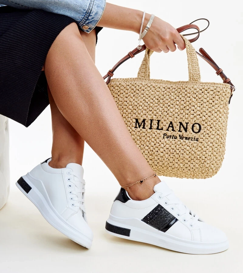 Biało-czarne sneakersy z cyrkoniami