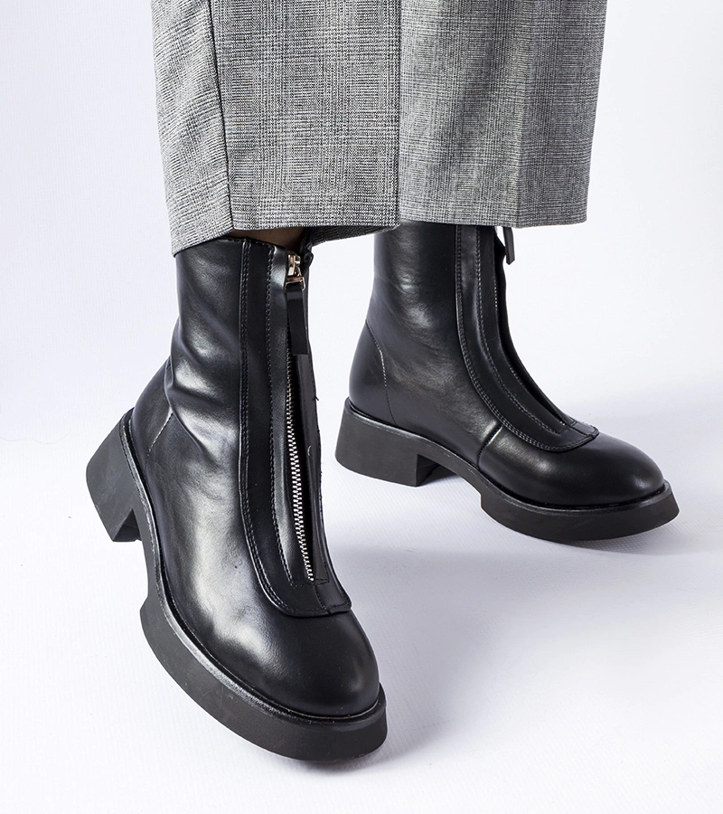 Czarne ocieplane botki z suwakiem