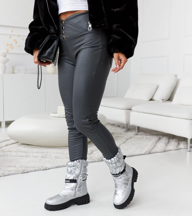 Szare ocieplane legginsy z wysokim stanem