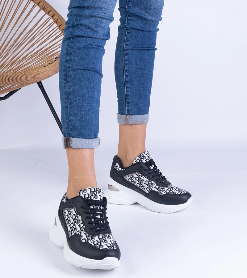 Hers sneakersy damskie czarne z metaliczną wstawką sportowe