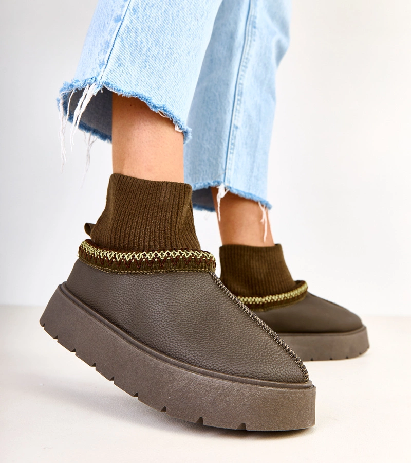 Hers Zielone śniegowce ze skarpetkową cholewką