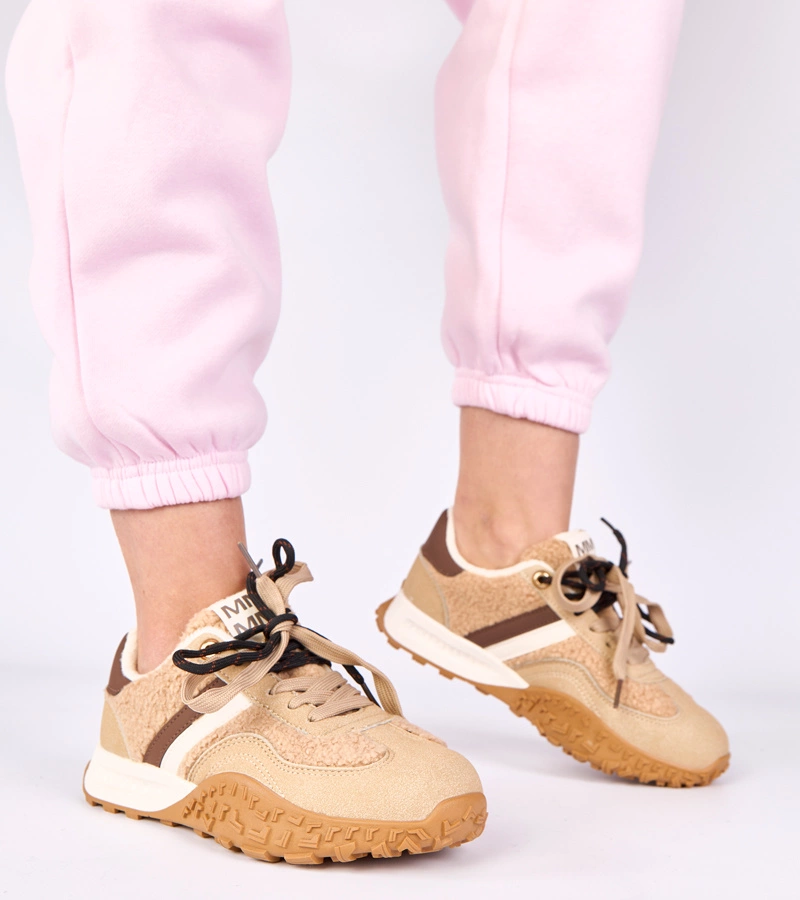 Hers Beżowe sneakersy ocieplane z futerkiem