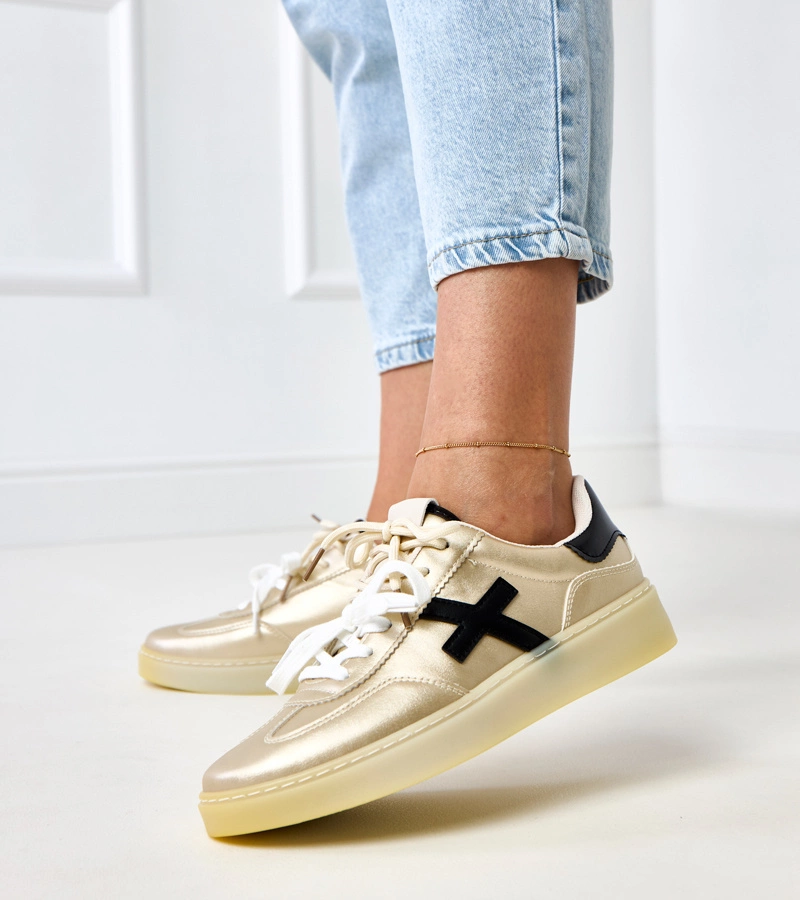 Hers Złote sneakersy na platformie damskie sportowe