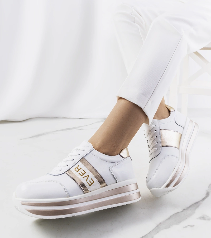 Biało złote sneakersy skórzane
