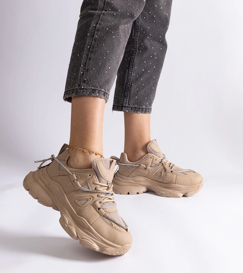 Ciemnobeżowe sneakersy sportowe damskie