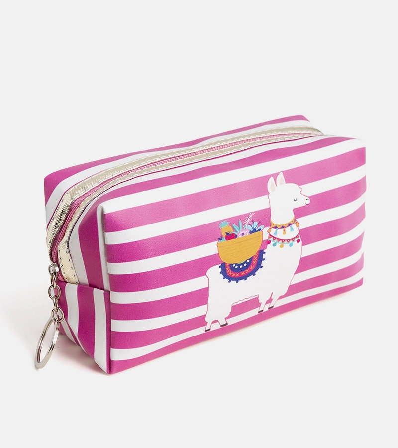 Różowo biała kosmetyczka z Lamą