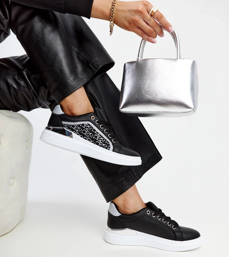 Czarne sneakersy na platformie z brokatem