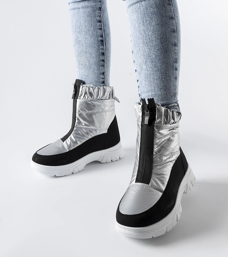 Srebrno-czarne ocieplane śniegowce