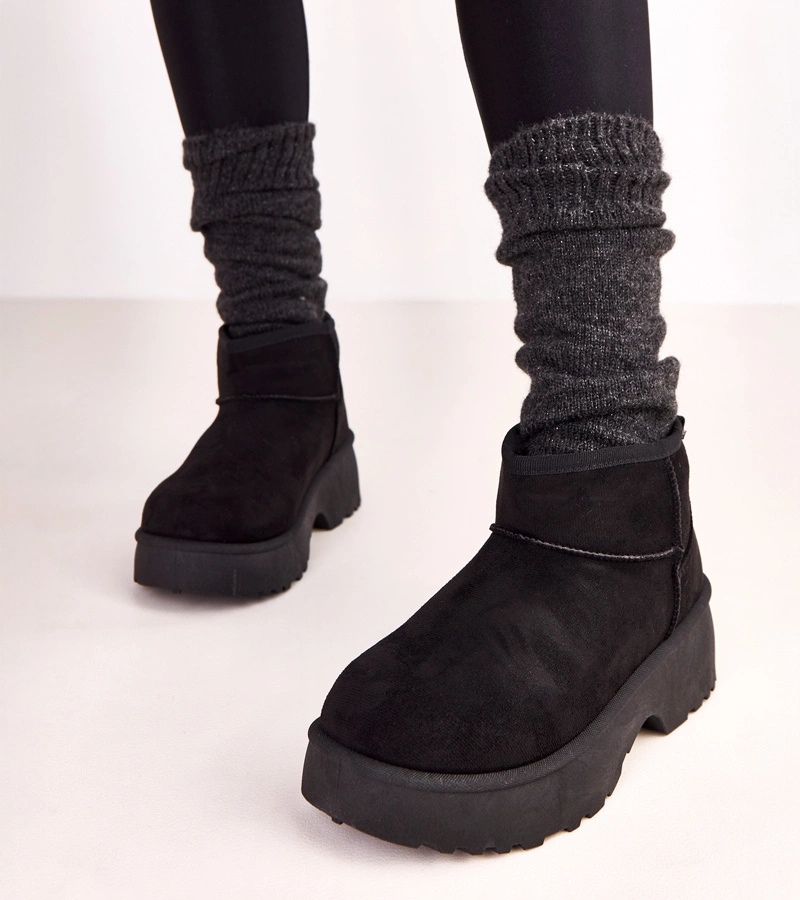 Hers Czarne niskie śniegowce z ekozamszu