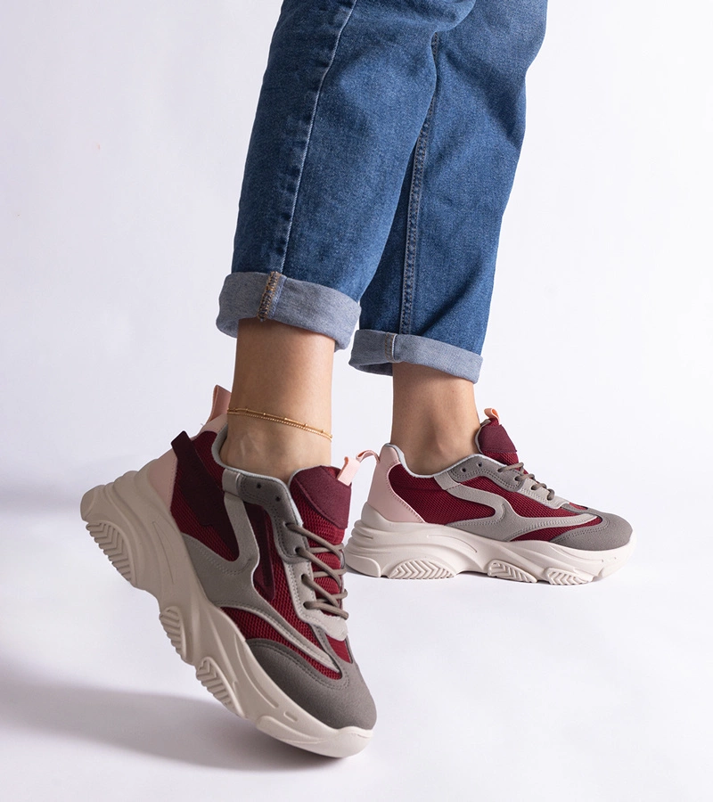 Hers Damskie Bordowo-Szare Sneakersy z Cechami Szczególnymi