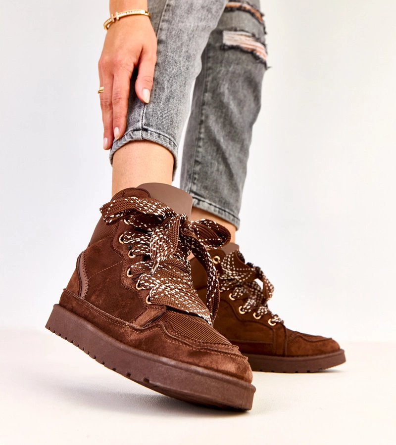 Hers Brązowe sneakersy wysokie z grubymi sznurówkami