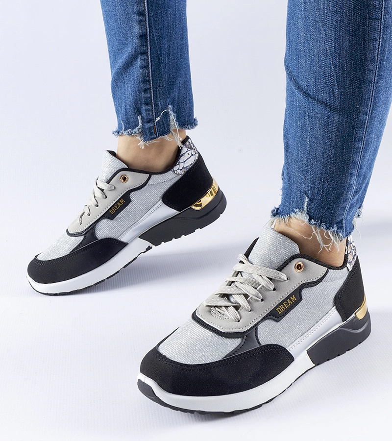Czarno-srebrne brokatowe sneakersy