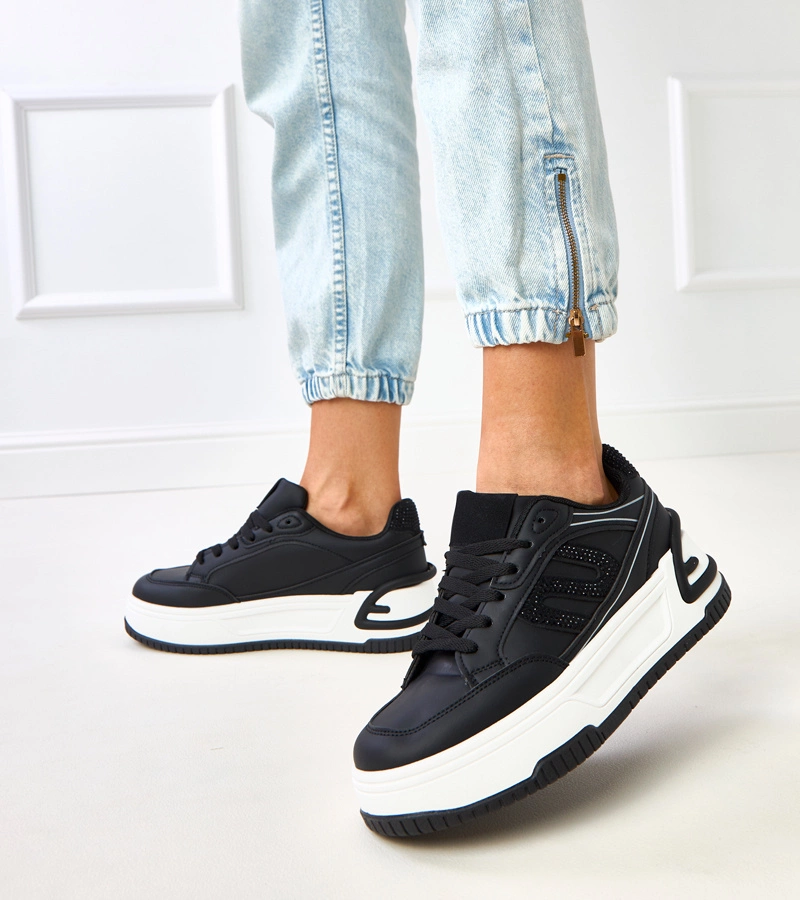 Hers Czarne damskie sneakersy na platformie