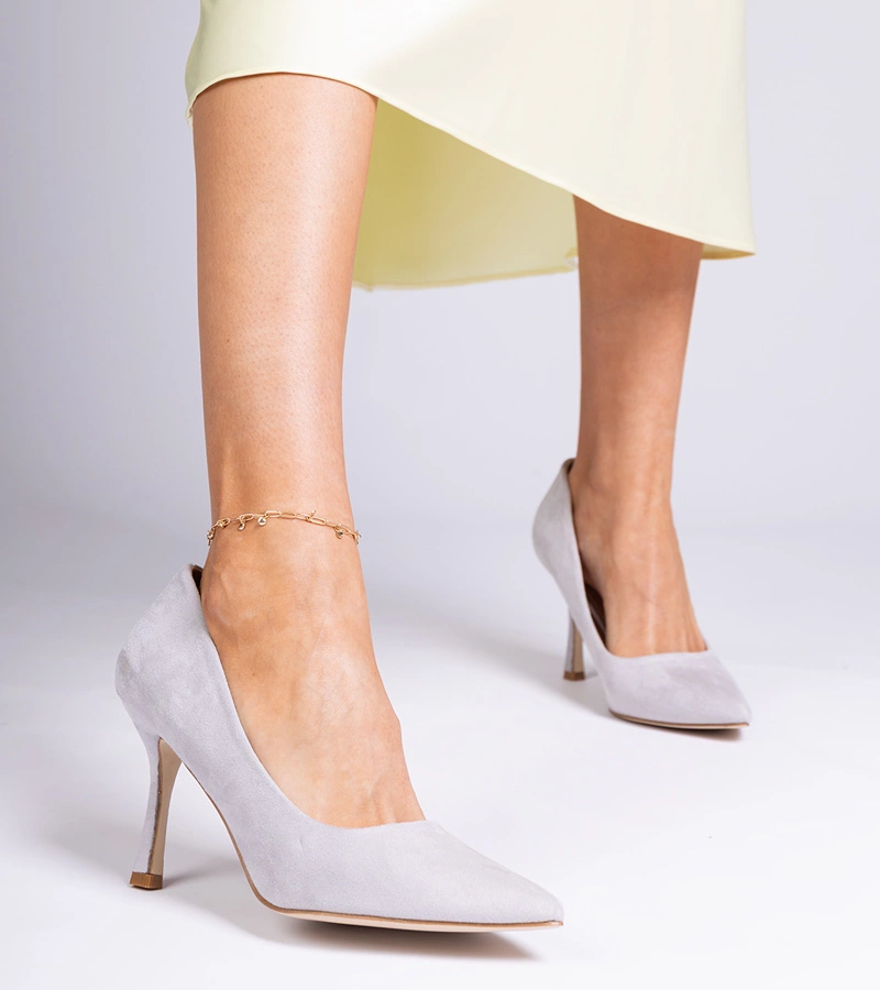 Hers Szare czółenka klasyczne na szpilce z ekozamszu