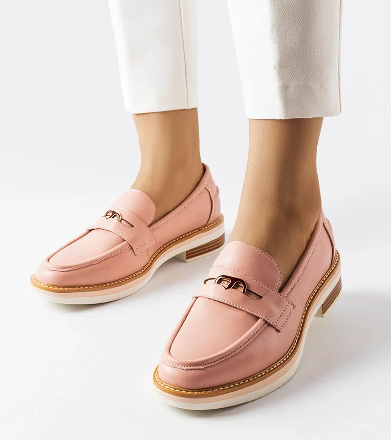 Różowe skórzane damskie mokasyny