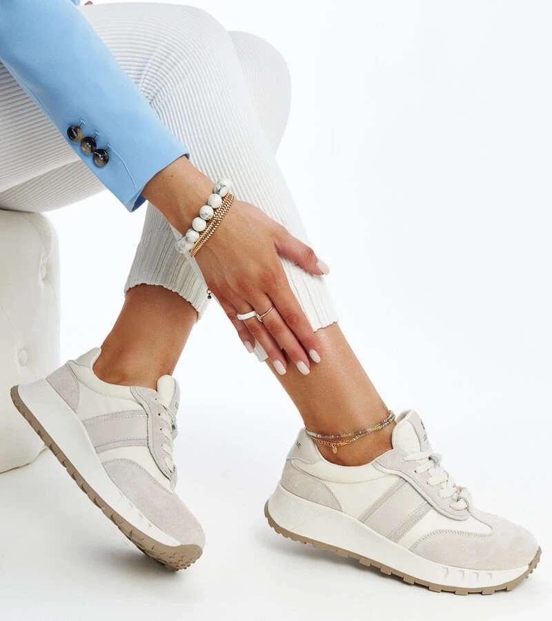 Szare skórzane sneakersy