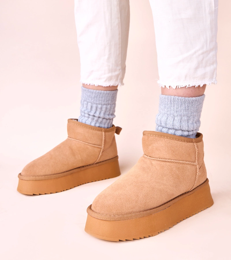 Hers Brązowe śniegowce z naturalnego zamszu