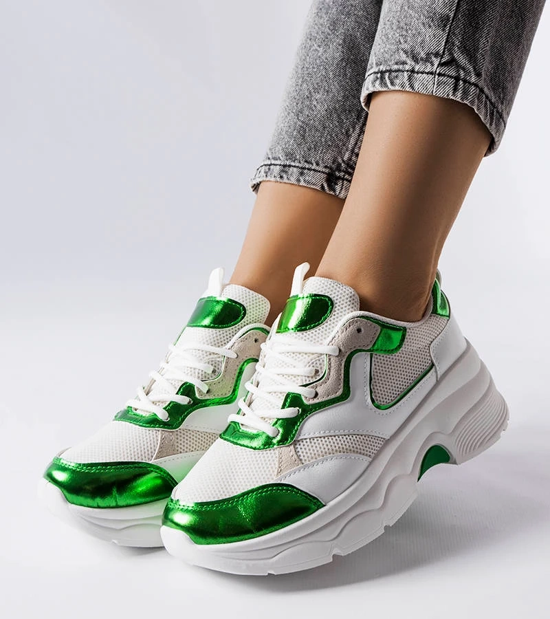 Biało-zielone sportowe sneakersy