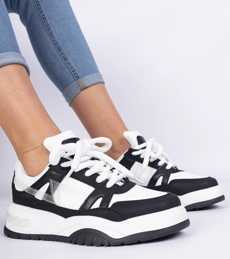 Hers Czarno-białe sneakersy z grubymi sznurówkami