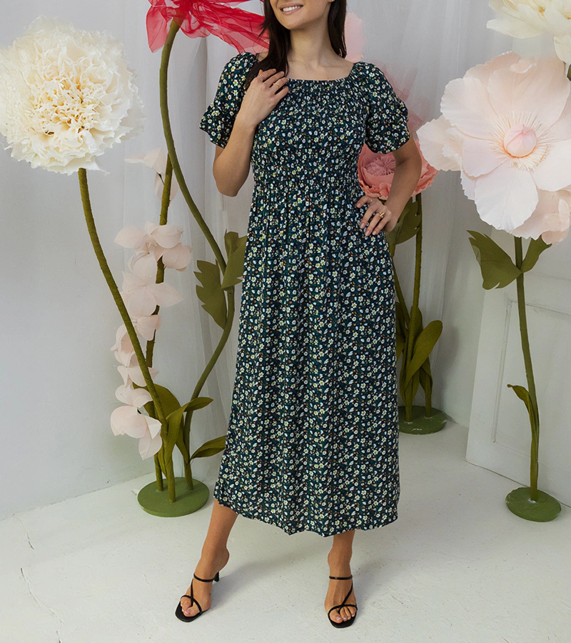 Hers Granatowa sukienka maxi w kwiaty