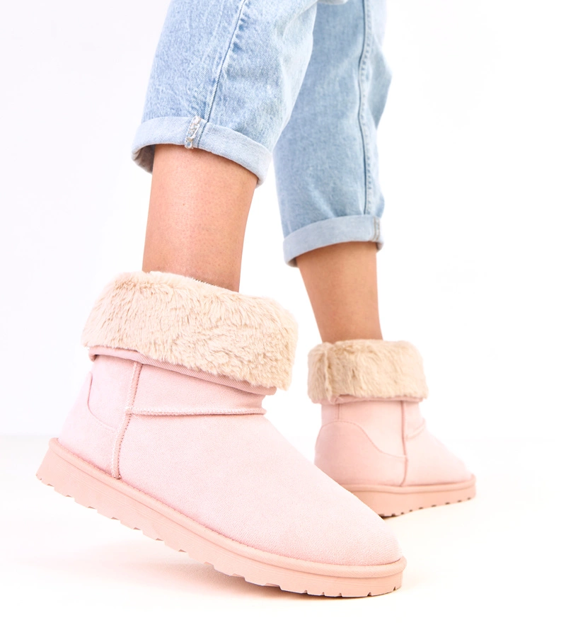 Hers Różowe śniegowce z futerkiem na platformie