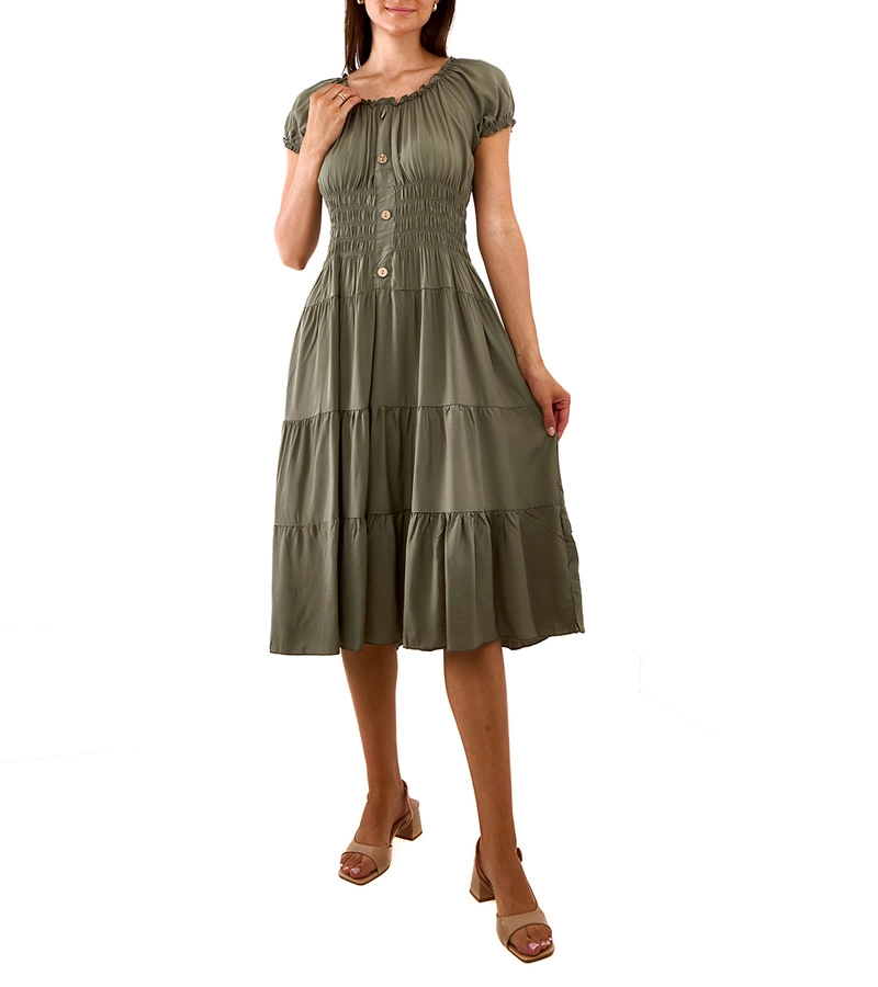 Zielona sukienka midi z krótkim rękawem