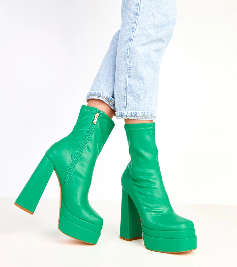 Hers Zielone botki na masywnym słupku i platformie