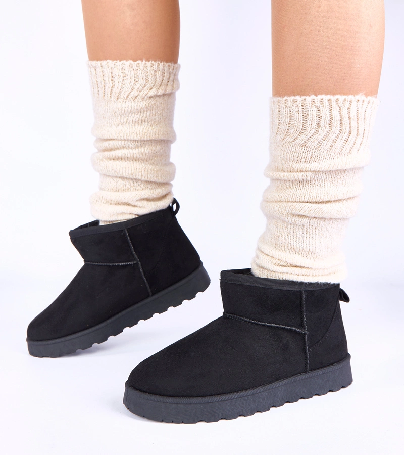 Hers Czarne śniegowce ocieplane futerkiem