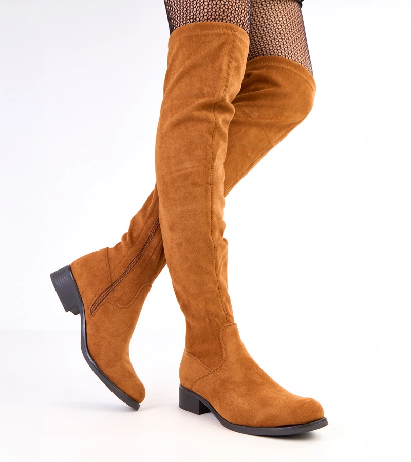 Hers Brązowe długie kozaki na płaskiej podeszwie