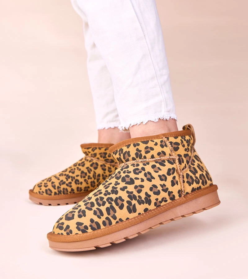 Hers Panterkowe śniegowce skóra naturalna zamsz ocieplane futerkiem