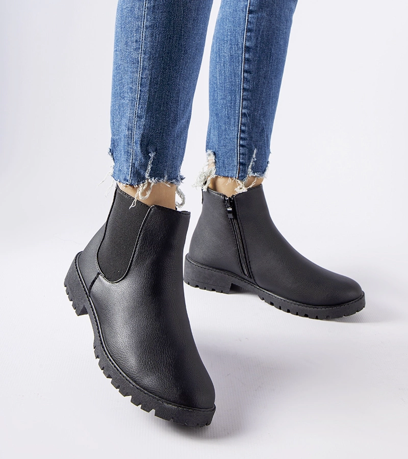 Hers Czarne klasyczne casualowe botki z eko-skór