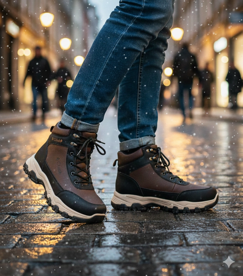 Hers Brązowe trapery męskie ocieplane na podwyższonej podeszwie