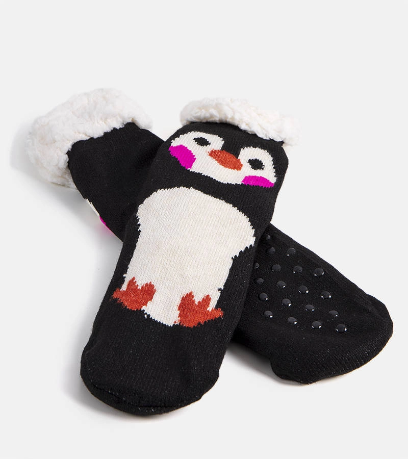 Czarne ciepłe skarpetki z pingwinem