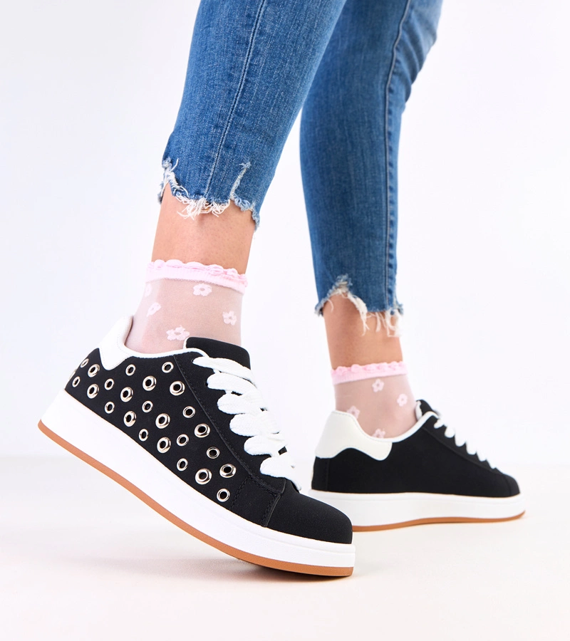 Hers Czarne sneakersy na platformie z nitami
