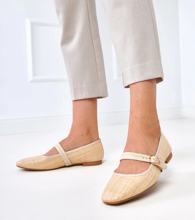 Hers Beżowe damskie balerinki ze sprzączką