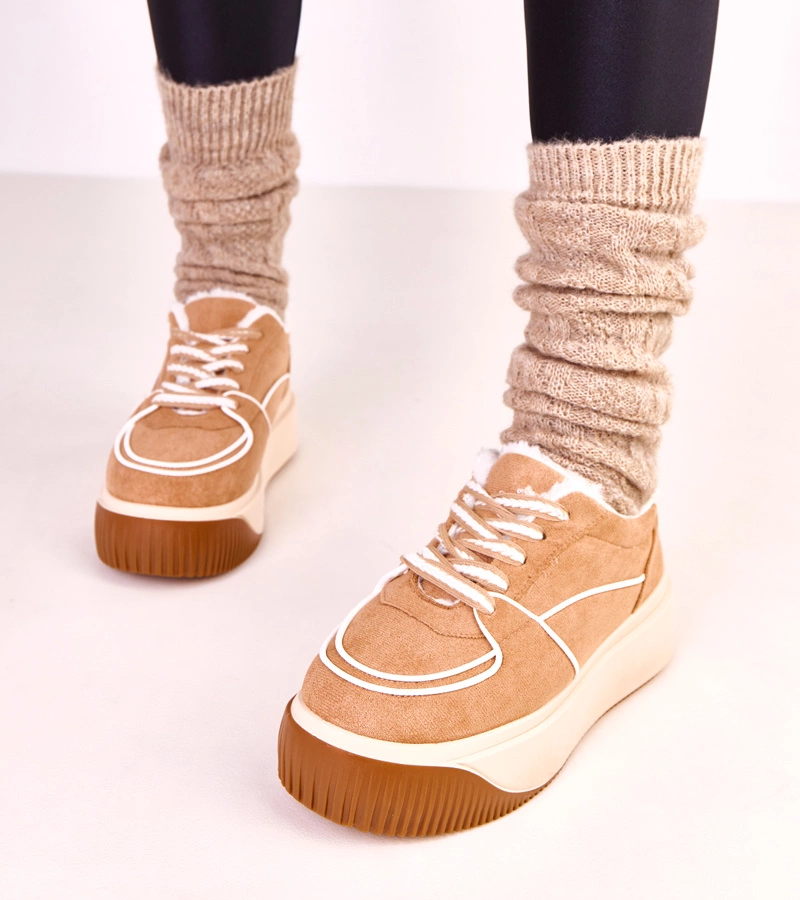 Hers Brązowe sneakersy ocieplane na platformie