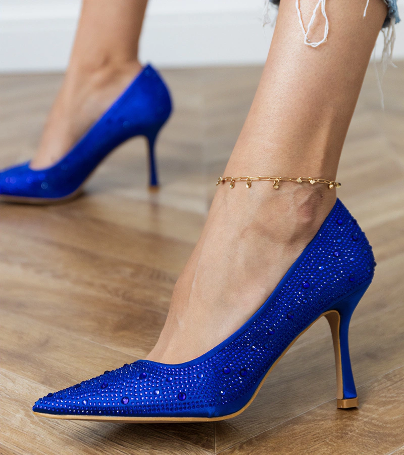 Hers Niebieskie czółenka satynowe z cyrkoniami