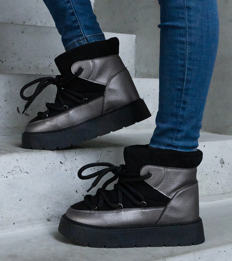 Czarne śniegowce na platformie ocieplane futerkiem