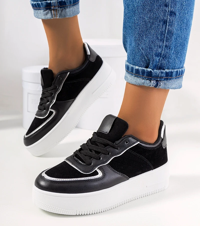 Sneakersy czarne na grubej podeszwie