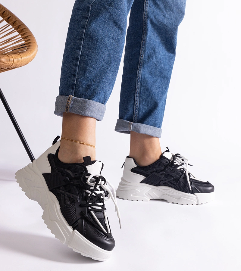 Hers Sneakersy Damskie Czarne Sportowe z Cechami Szczególnymi