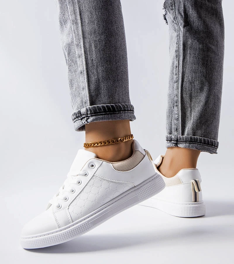 Biało-beżowe sznurowane sneakersy