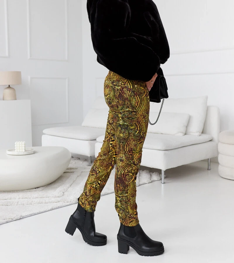 Zielono-żółte spodnie z niskim stanem