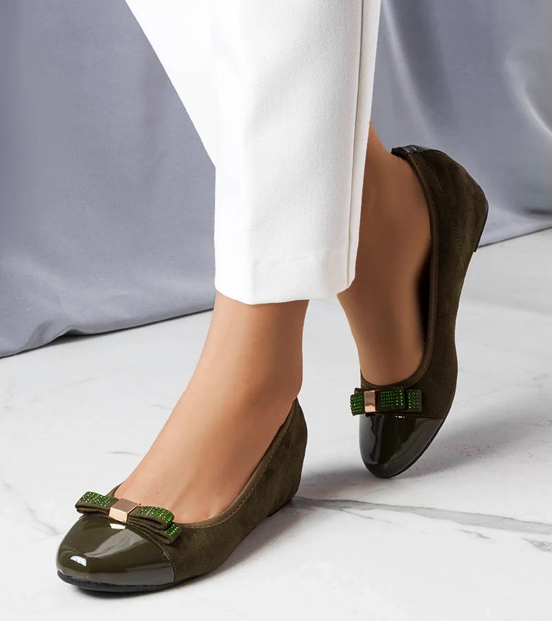 Hers Zielone balerinki na ukrytej koturnie