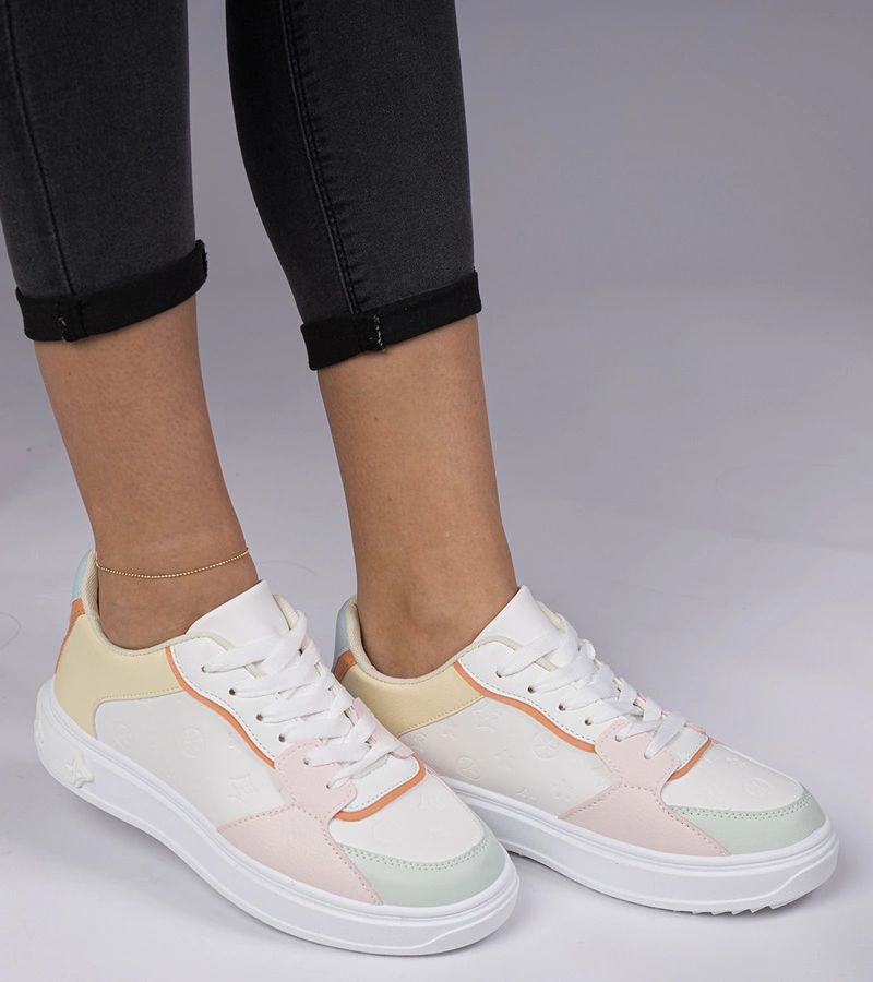 Hers Biało-żółte sportowe sneakersy z ekoskóry